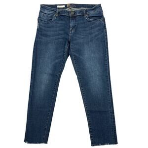 Kut from Kloth Katy Boyfriend Jeans Sz 8 Dark Wash Raw Hem Fringe Stretch Denim